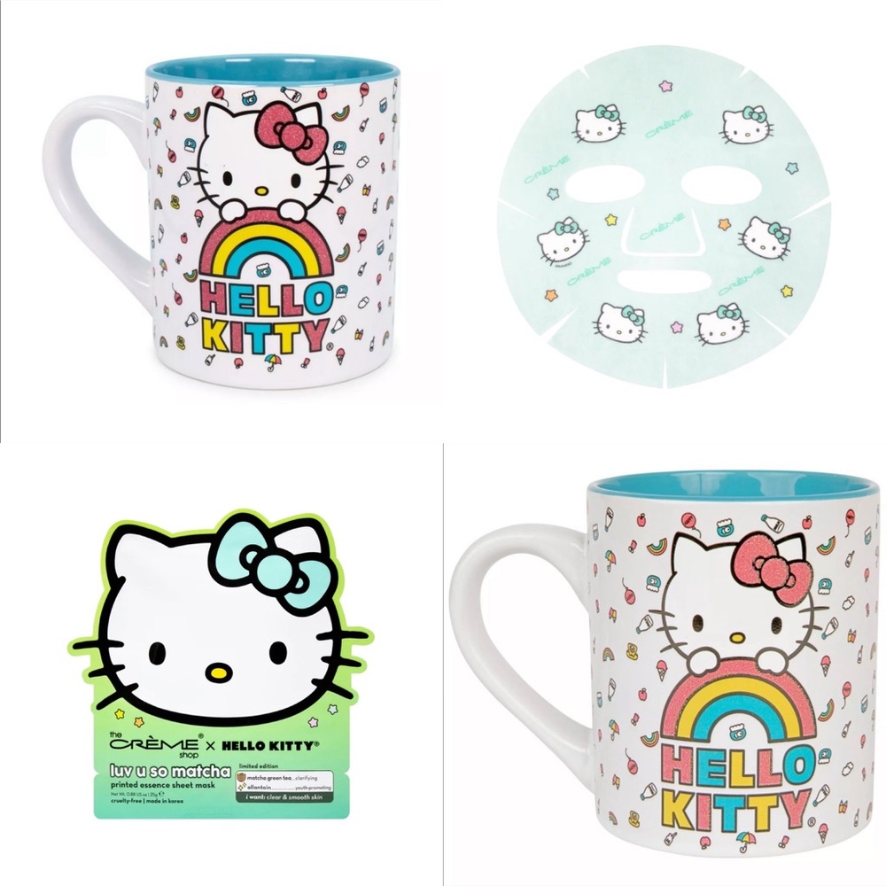 Rainbow Glitter HELLO KITTY Mug NEW + face mask